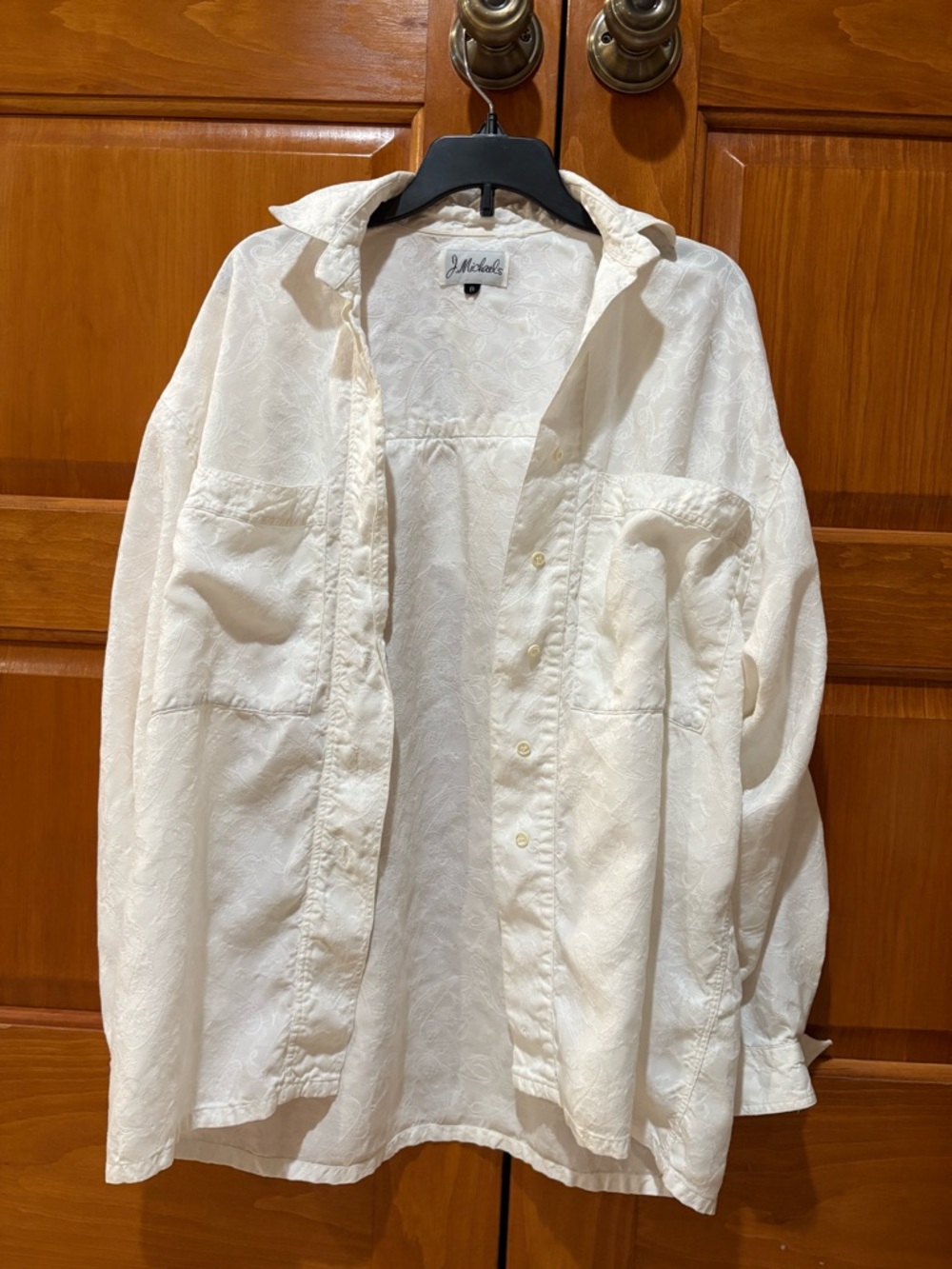 Michaels Cream Button-Down Shirt with Subtle Jacquard Pattern